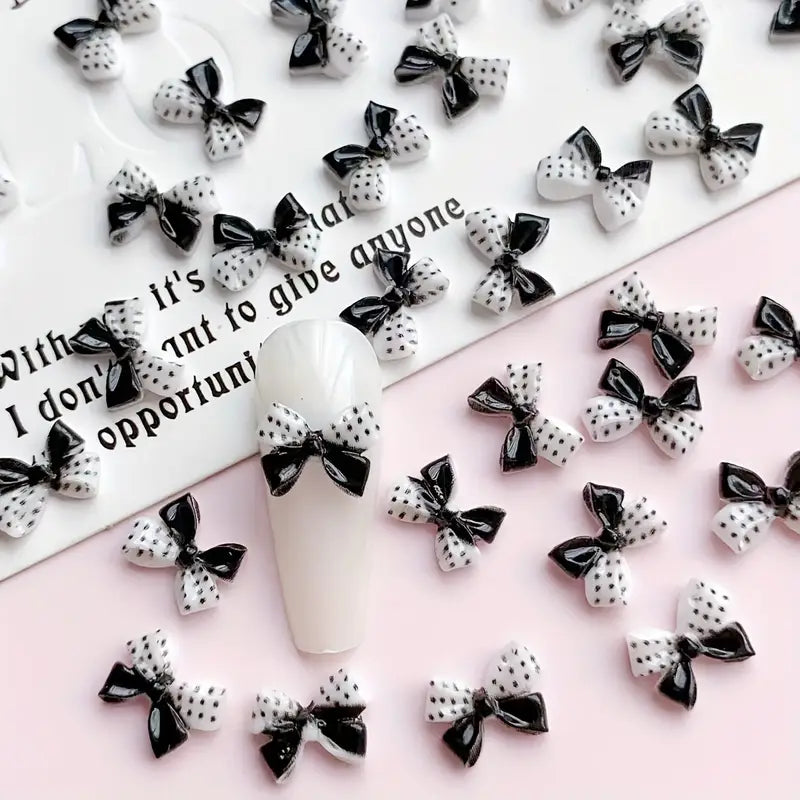 Black and White Bow Nail Charms