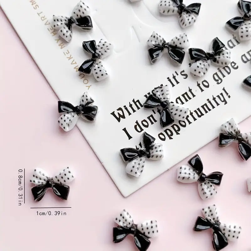 Black and White Bow Nail Charms