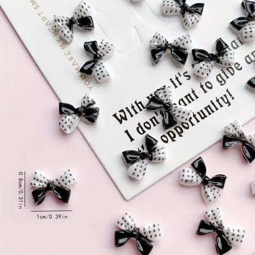 Black and White Bow Nail Charms