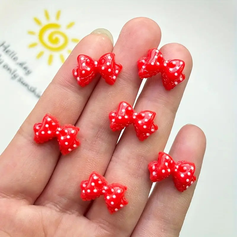 Red Polka Dot Bow Nail Charms