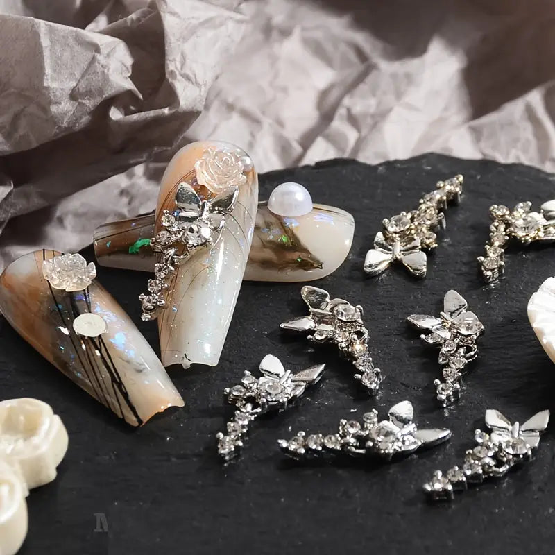 Silver Butterfly with Diamonds Nail Charms